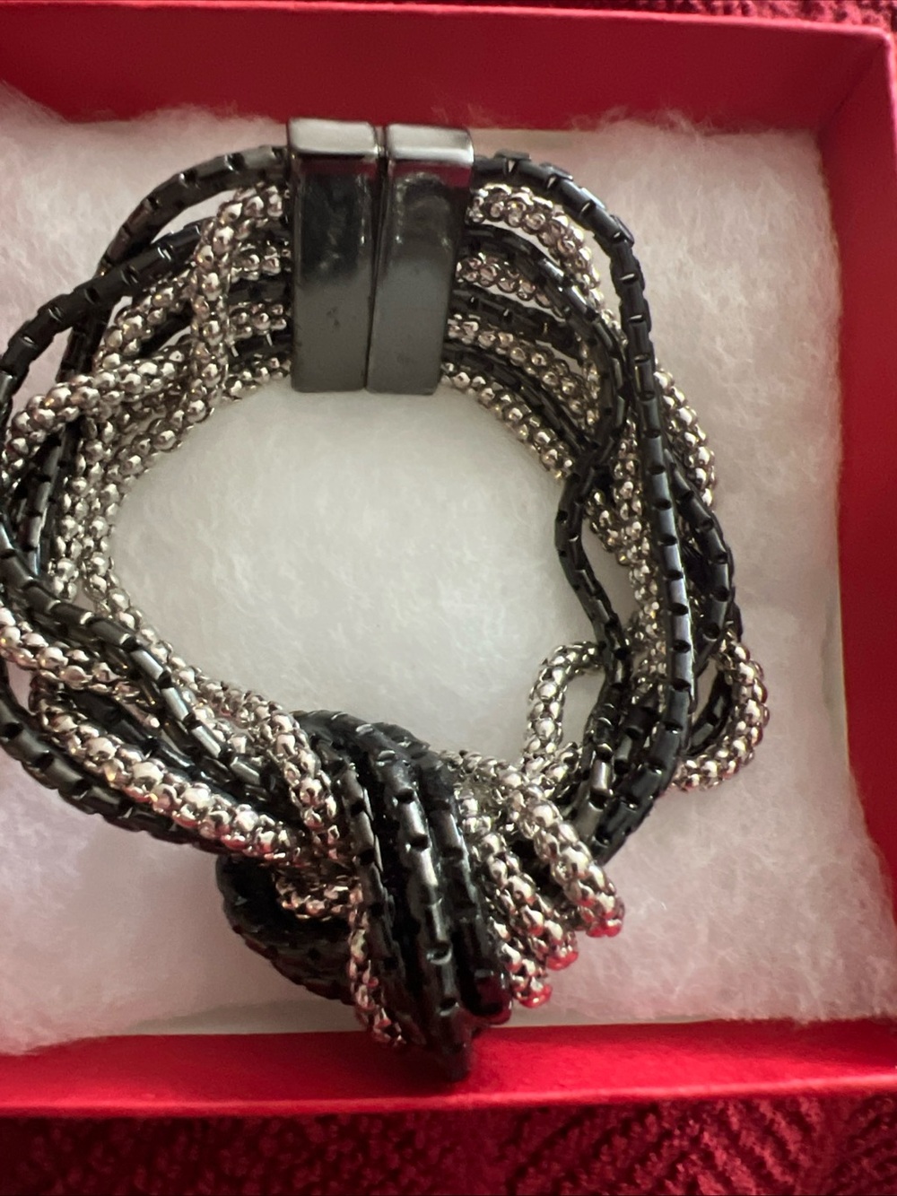 Layered Black and Silver mesh Knot Multi-Strand Bracelet